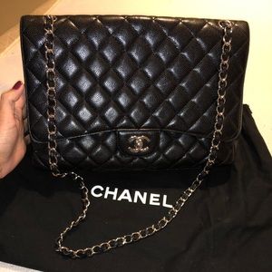 Authentic Chanel Classic XLJumbo  black caviar bag